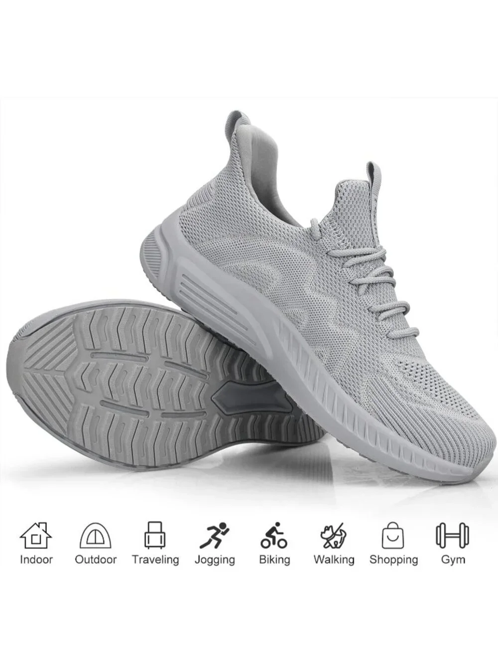 Men's Grey Non Slip Athletic Sneaker Slip On Walking Casual Running Shoes